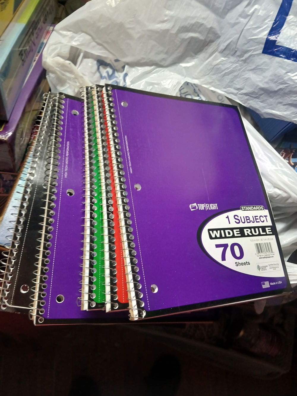Top/Flight X5 1-Subject Wide Rule Spiral Notebooks 70 Sheets W/3 Hole Punch